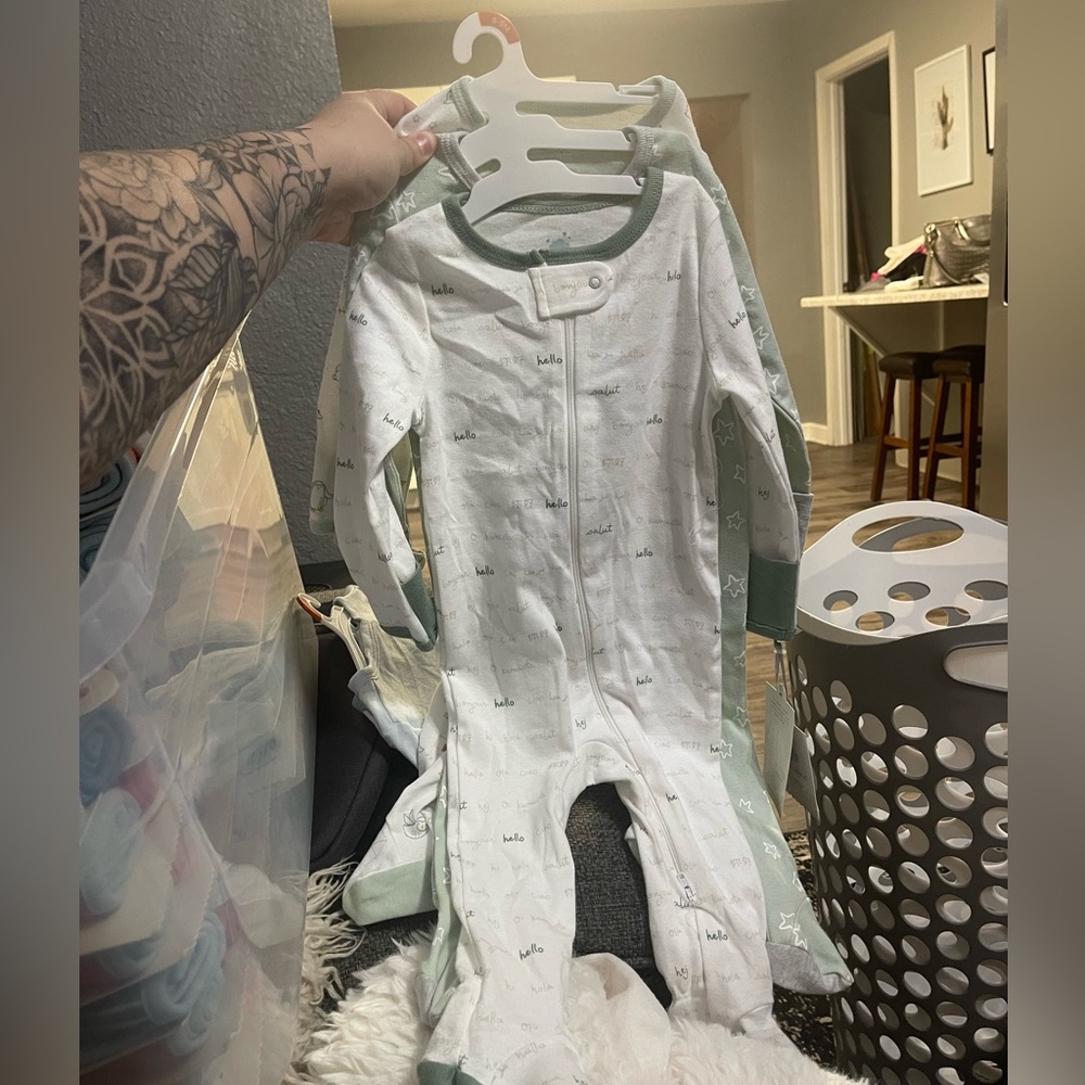 3Pk Carter's Onesies, Bonjour Hello Set, 6-9mo